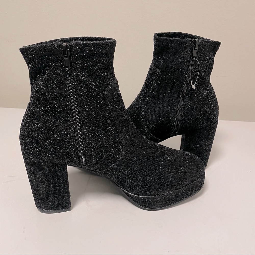Mari-A Block High Heeled Sparkly Black Ankle Boots Size9.5